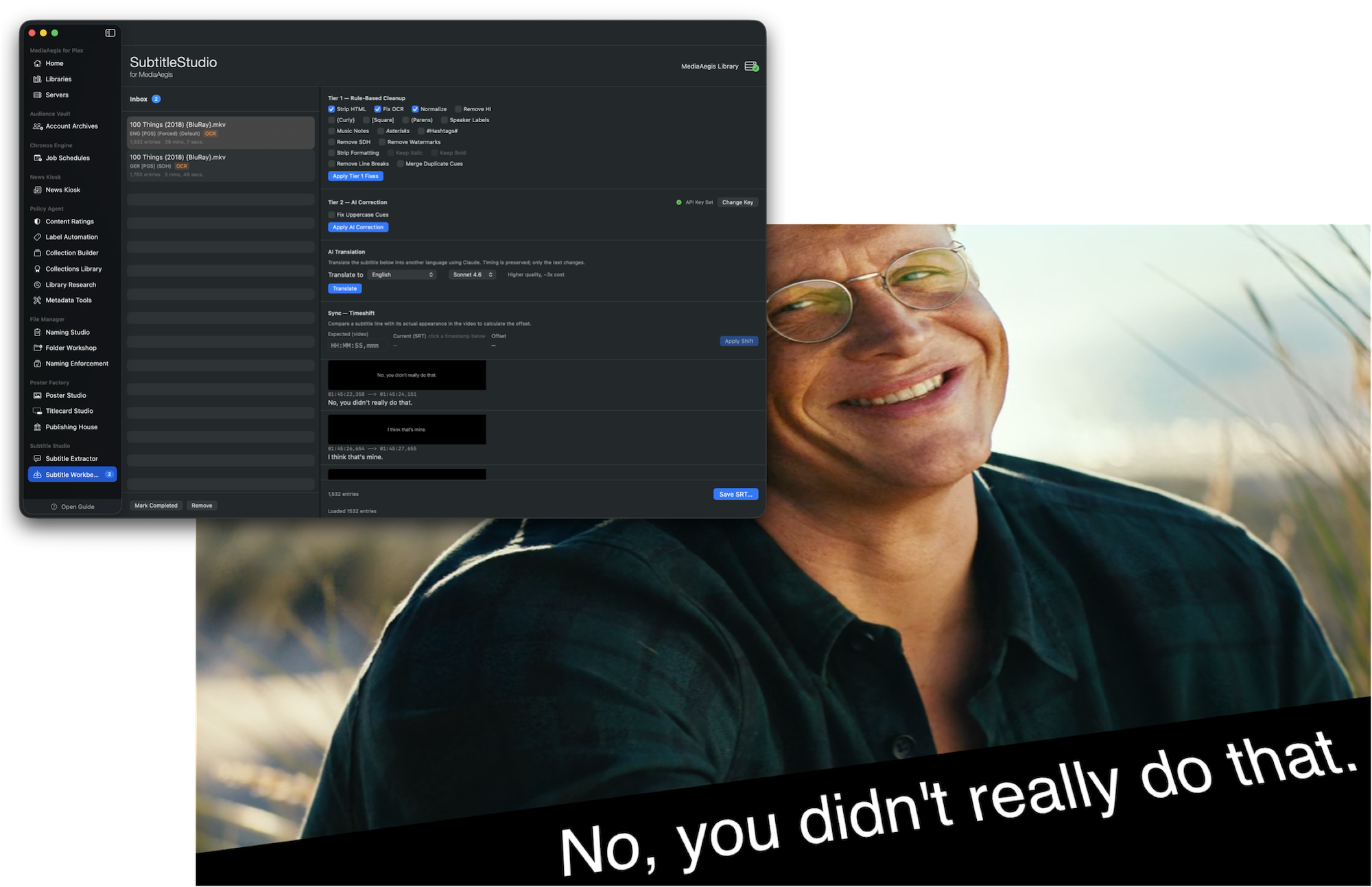 Subtitle Studio correcting subtitles