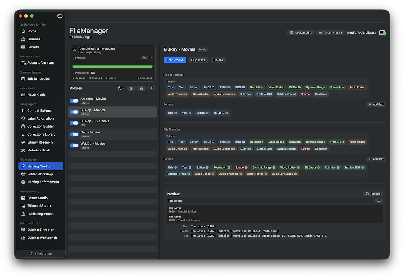 Naming Studio with formula builder and live preview